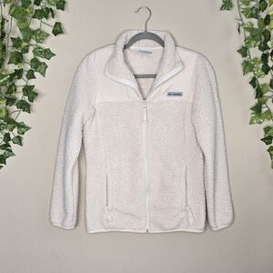 Columbia Cream Ivory Fleece Full Zip Collared Jacket W/ Zipper Pockets Sz M
